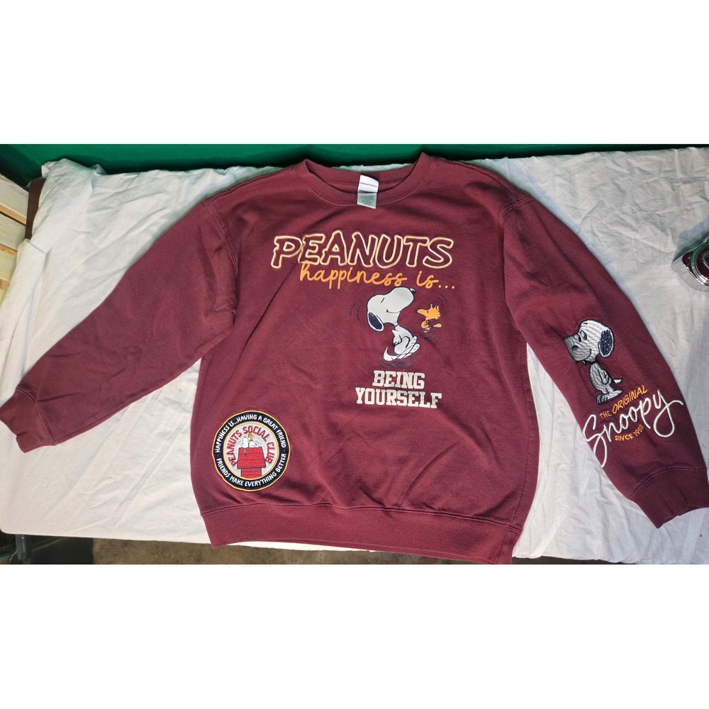 Peanuts Fall Autumn Sweatshirt Girls Maroon Snoopy Woodstock Leaves Girls M 8/10